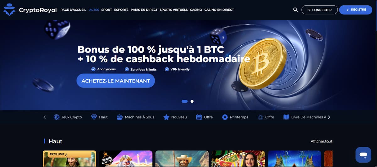 cryptoroyal casino page accueil